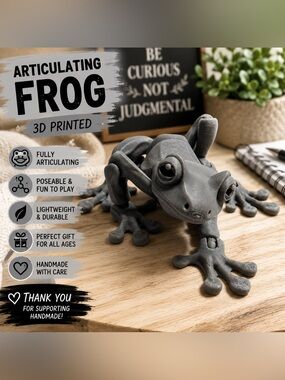 Gray 3D Printed Articulating Frog | Flexible Poseable Frog Figure